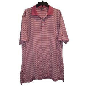 Peter Millar Summer Comfort Mens Pink White Striped Polo Golf Casual Shirt Sz XL